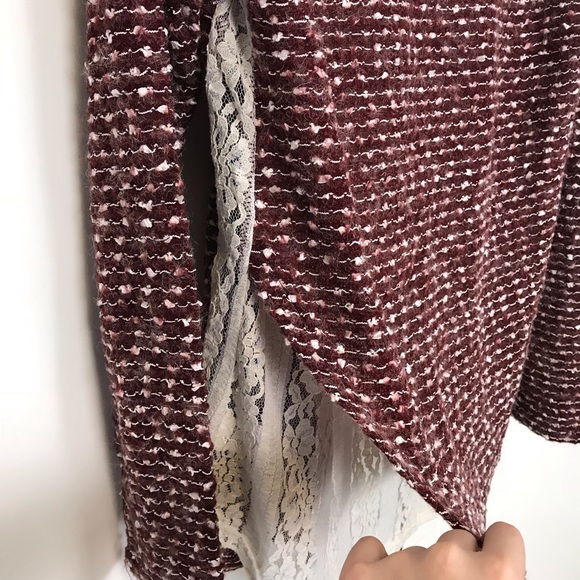NEW Entro Burgundy Lace Layered Knit Cardigan S - Picture 6 of 8